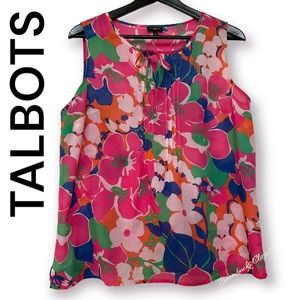 NWOT Talbots Pink Floral  tie front sleeveless top 100% cotton Petite Larger